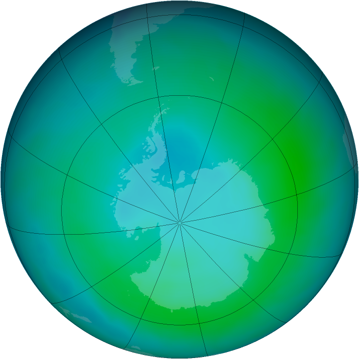 Antarctic ozone map for February 2013
